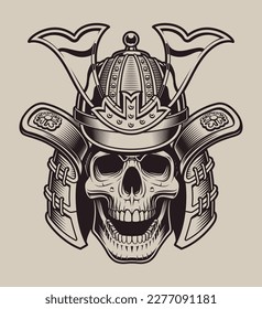 Vector illustration skull samurai in helmet on a light background