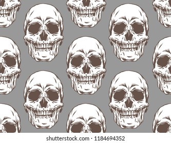 Vector illustration of skull seamless pattern on gray background