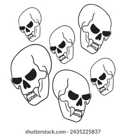 Vector illustration skull set graphic design,art tattoo sketch,use in print,hand drawing