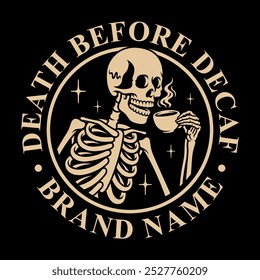 Vector illustration of a skull sipping a cup of coffee