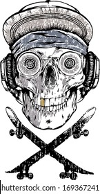 vector illustration of skull skateboarder