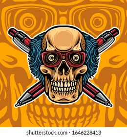 Vector Illustration Of Skull Of Smart Professor