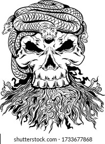 vector illustration of skull and snake, perfect for t-shirt, sticker, poster and other designs