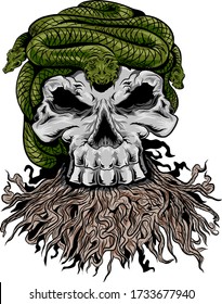 vector illustration of skull and snake, perfect for t-shirt, sticker, poster and other designs