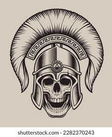 Vector illustration skull spartan in helmet on a light background