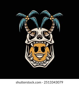 Vector illustration Skull Summer vintage retro palm tree