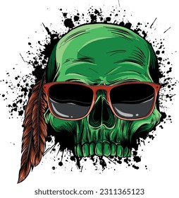 vector illustration of Skull with sunglasses on white background