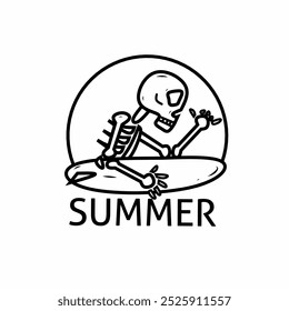 Vector illustration of skull with surf board summer time