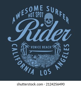 ilustración vectorial del tema del cráneo y del distintivo de surf.t