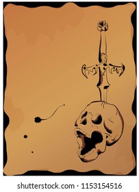 Vector illustration of skull with sword embedded
