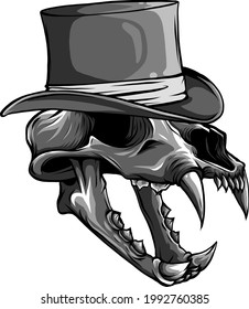 vector illustration of skull of tiger with hat