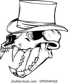 vector illustration of skull of tiger with hat