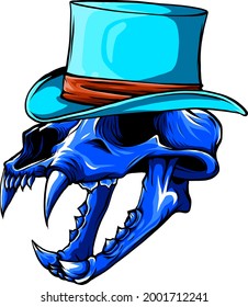 vector illustration of skull of tiger with hat
