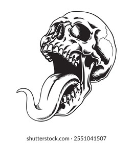 Vector illustration of a skull with its tongue stuck out