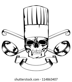 Vector  illustration skull in toque and crossed lables