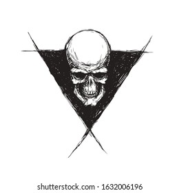 Vector illustration with skull in triangle.
