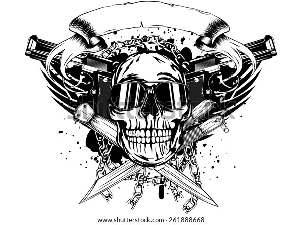 Vector Illustration Skull Two Pistols Crossed Stock Vector (Royalty ...