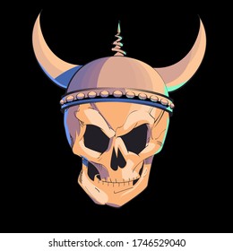 Vector illustration of a skull with viking helmet isolated on black