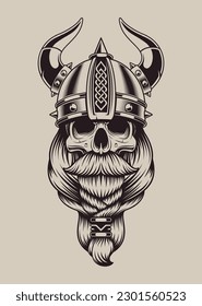 Vector illustration skull viking in helmet on a light background