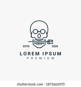 Vector illustration Skull vintage logo design, minimalist and line art concept, isolated white background.