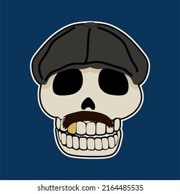 vector illustration of a skull wear flat cap with mustache and gold tooth, good for printing on t-shirts, stickers and emblems