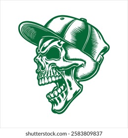 Vector illustration of a skull wearing a baseball cap