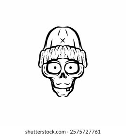 vector illustration of a skull wearing a beanie, featuring a stylish and urban vibe for tattoos or graphic designs