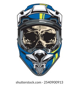 Vector Illustration of Skull Wearing Fullface Helmet with Detailed Illustration 