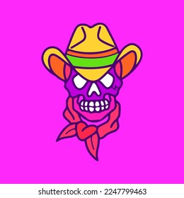 vector illustration of a skull wearing a hat