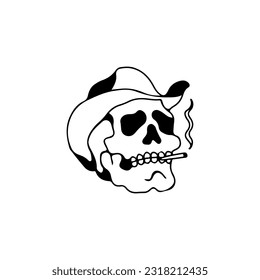 vector illustration of a skull wearing a hat