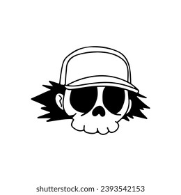 vector illustration of a skull wearing a hat