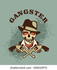 vector illustration of a skull wearing a hat in a retro style