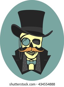 vector illustration of a skull wearing a hat cylinder gentleman