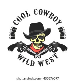 vector illustration of a skull wearing a hat in a retro style with the Colts mascot weapons