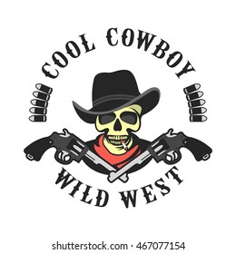 vector illustration of a skull wearing a hat in a retro style with the Colts mascot weapons