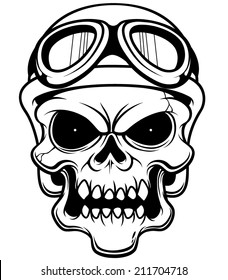 Vector illustration of Skull wearing helmet - Outline