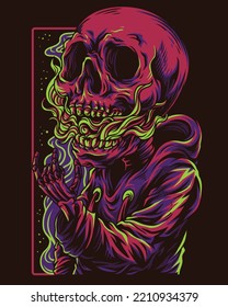 vector illustration of a skull wearing a hoodie with metal fingers
