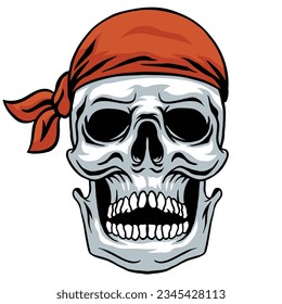 Vector Illustration of skull wearing red bandana isolated