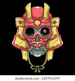 vector illustration of a skull wearing a samurai helmet with a mecha theme. Recommendations for clothing t-shirt designs.