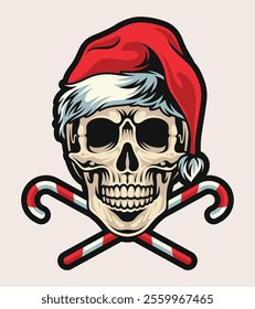 Vector illustration of a skull wearing a Santa Claus hat