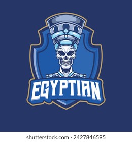 Vector Illustration Skull wearing traditional egyptian costume with EGYPTIAN text Esport logo