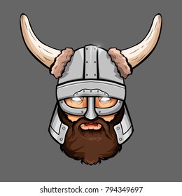 A vector illustration of a skull wearing a viking helmet. Print, logo, poster, for your design.