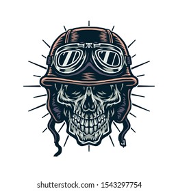 Vector illustration of skull wearing a vintage helmet