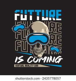Vector Illustration of Skull wearing VR Glasses with Vintage Hand Drawing Style Available for Tshirt Design