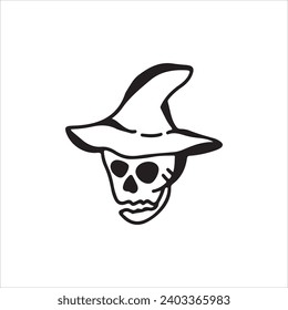 vector illustration of a skull wearing a wizard hat