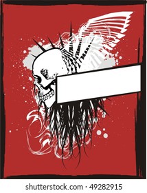 Vector illustration with skull and wing