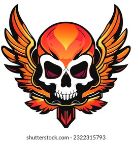 vector illustration of skull and wing cartoon