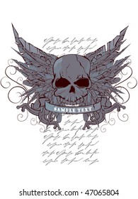 vector illustration of skull with wings