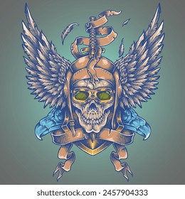 Vector Illustration of Skull Wings Air Defense