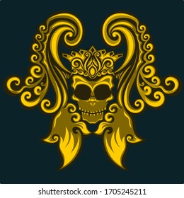 vector illustration ,skull, wings and crown with a floral decorative design. can be used as tattoos or other printed illustrations, flat abstract style.
